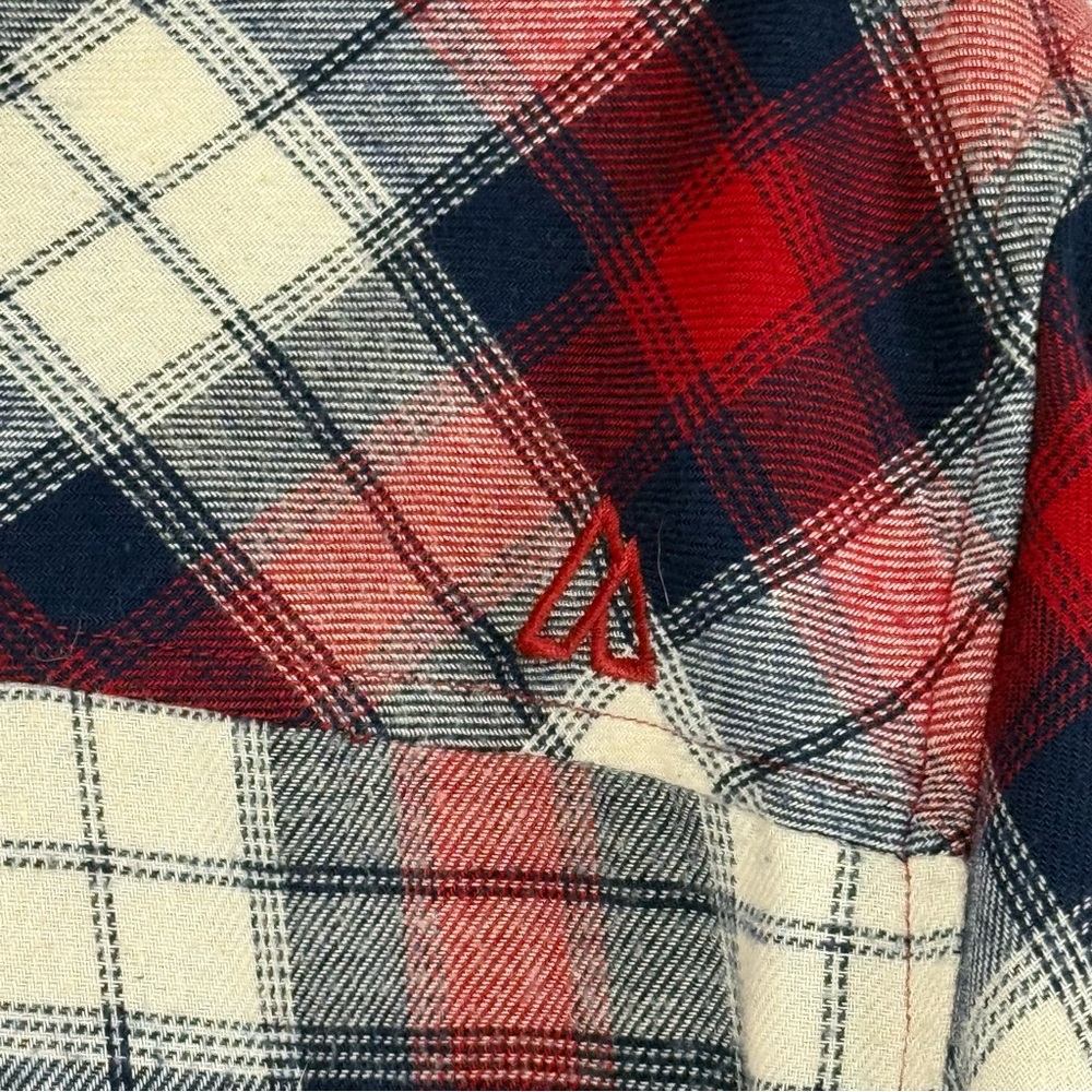 Plaid Flannel Alpine Design Red White Blue Button Up Shirt Size M - Picture 7 of 10